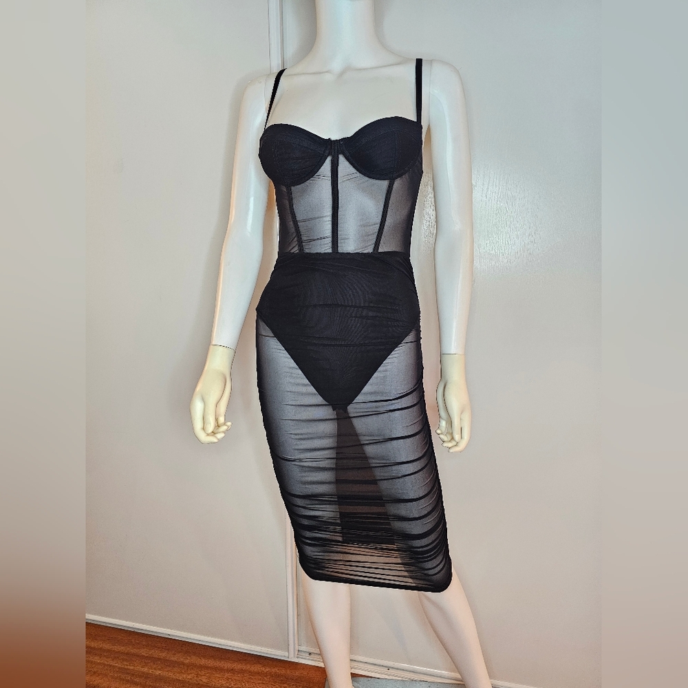NWT Blush LeBlanc Elegant Sexy Black Sheer Dress Size S